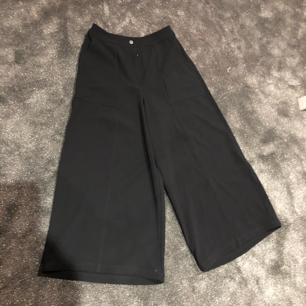 Wide Leg Black Crop Pants - Women's Comfortable Stretch